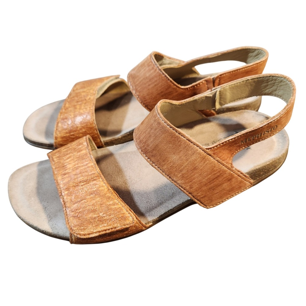 Mephisto Womens Agave Leather Sandals Size 39 Tan Comfort Cork Shock Absorber
